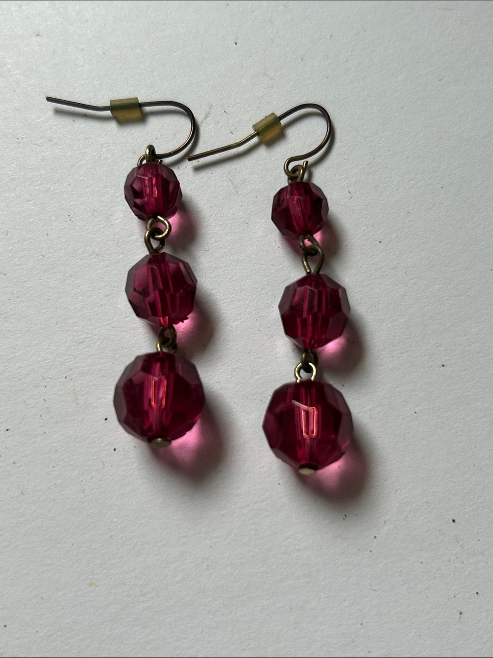 Three-Tier Pink Faceted Bead Drop Earrings j48